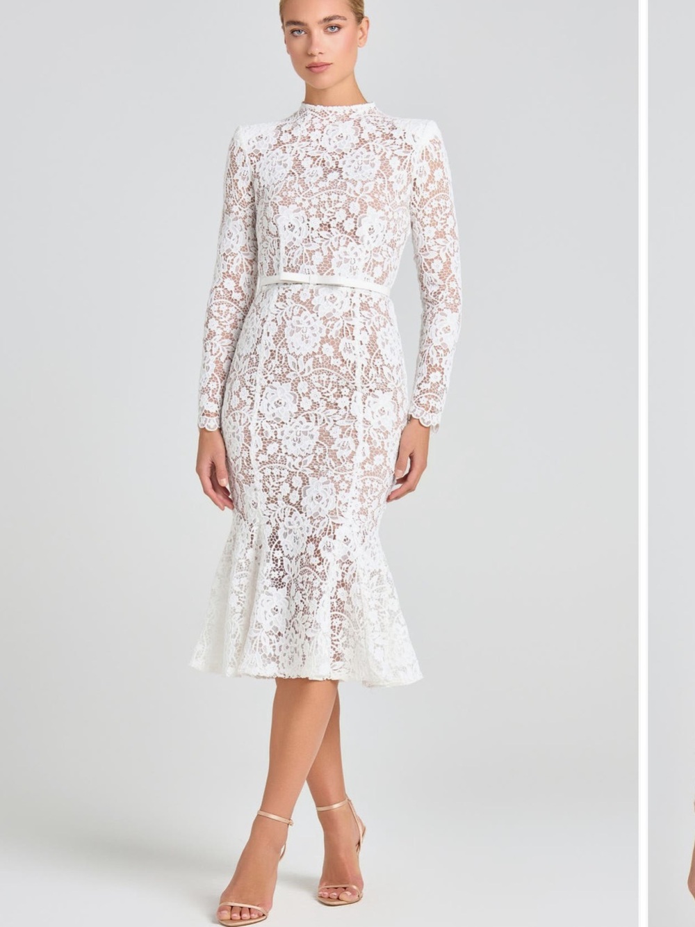 Nadine Merabi Juliette White Midi Mermaid Dress